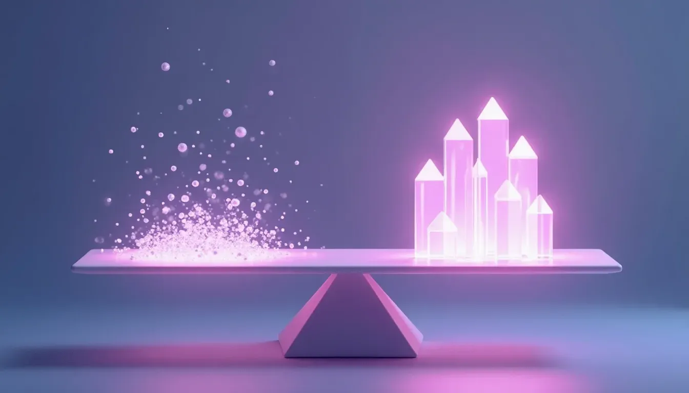 Gebalanceerde weegschaal van lichtstralen symboliseert budgetcontrole