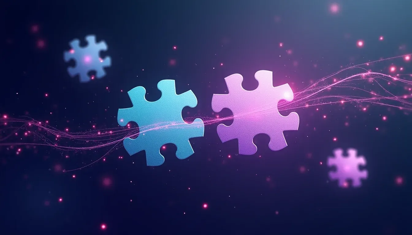 Gefragmenteerde informatiepuzzels zweven tussen verbonden datapunten