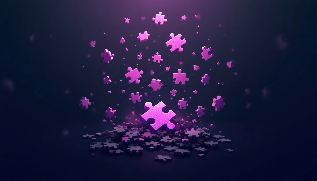 Verspreide puzzelstukken symboliseren geïsoleerde kennis en dubbel werk