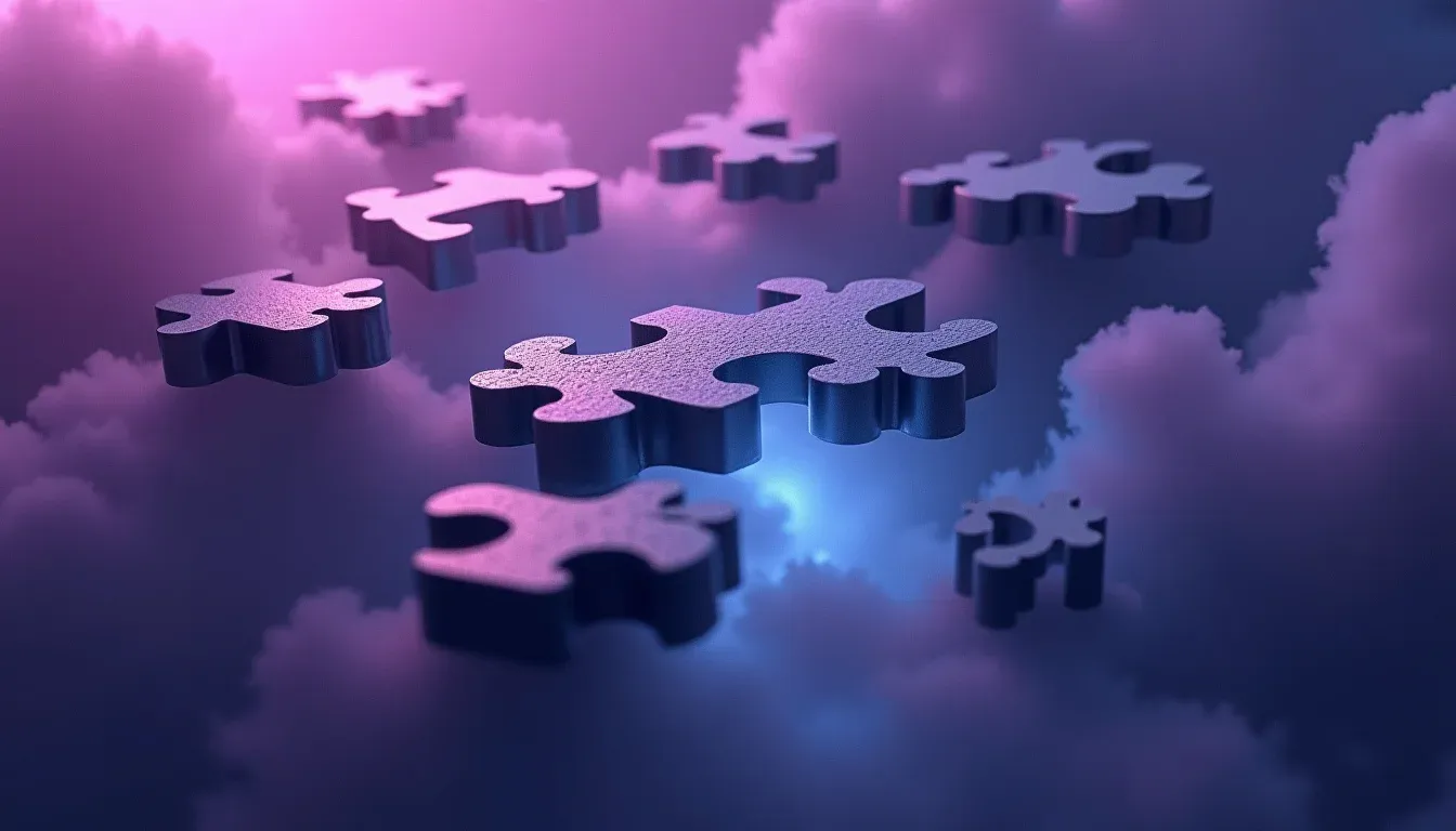 Zwevende puzzelstukken met hiaten tonen huidige AI-beperkingen